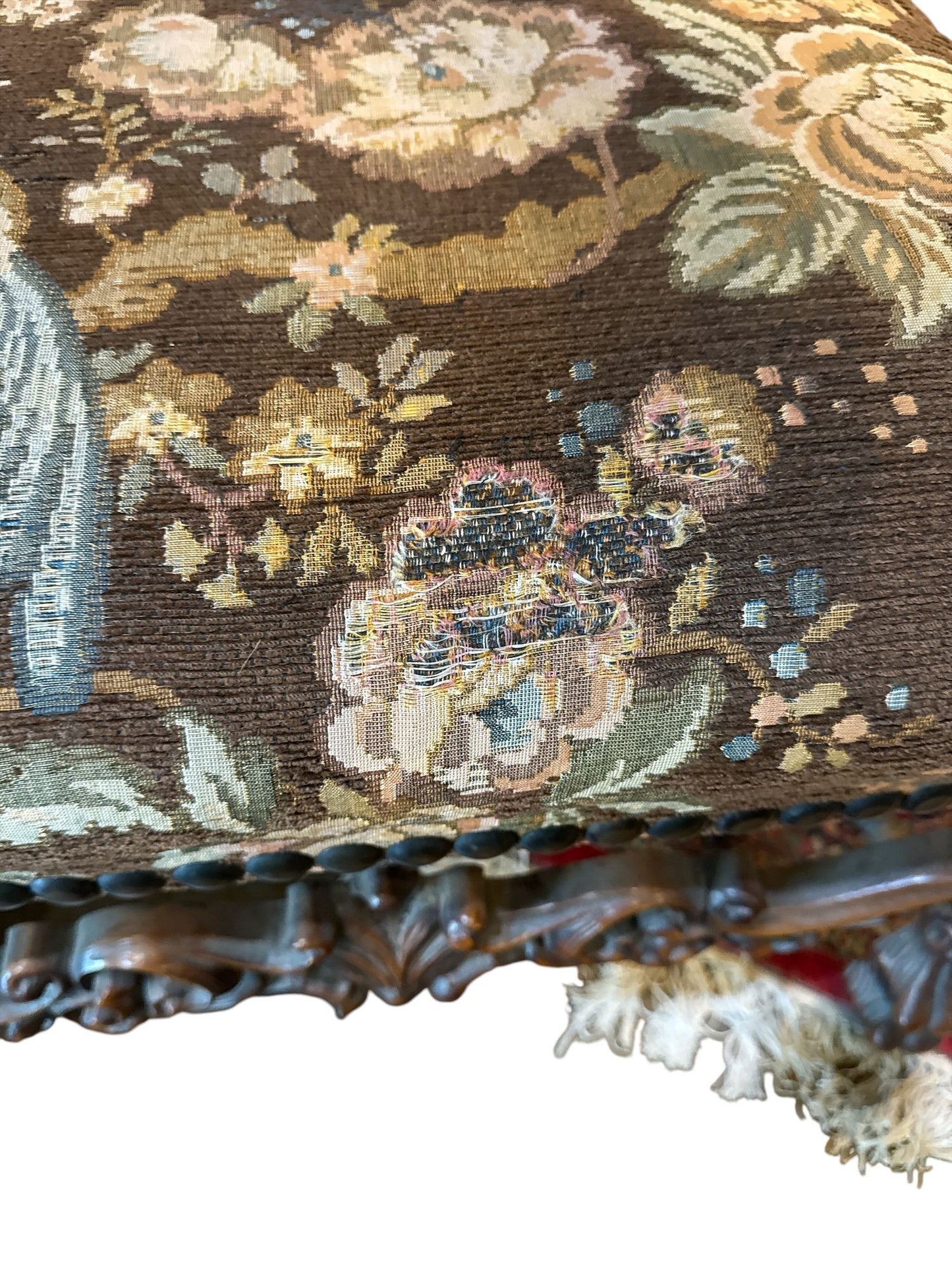 French Walnut Continental Arm Chairs in Vintage Floral Fabric, Pair