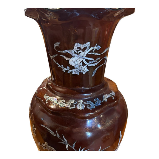 20th Century Asian Laquer and Mother of Pearl Inlay Vase