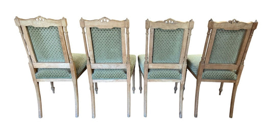 Antique Louis XV Carved Oak French Dining Chairs - Set of 4