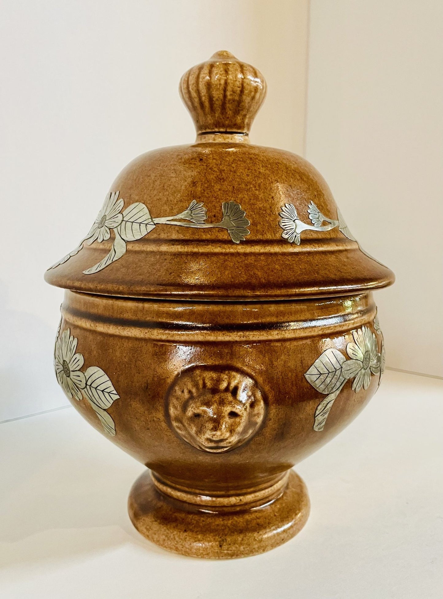 Pottery Urn with Metal Accents