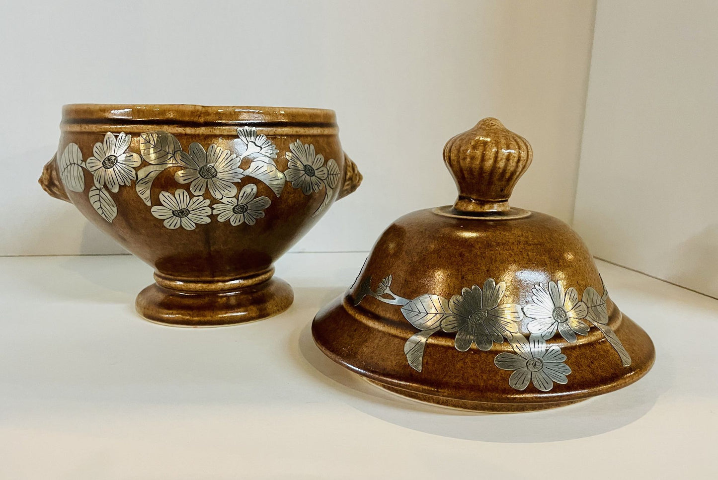 Pottery Urn with Metal Accents