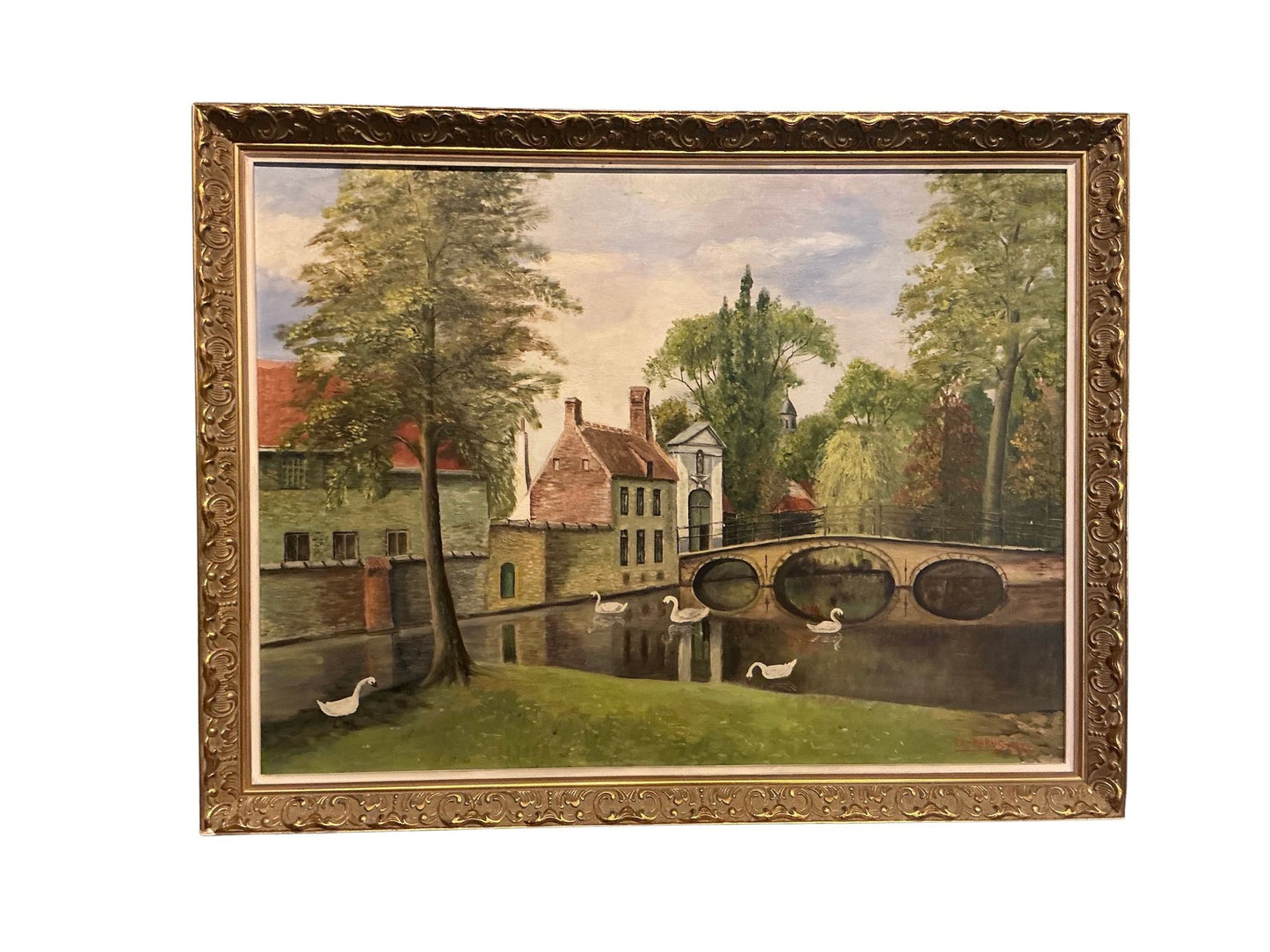 Bruges Swan 1920-1930s Oil Painting
