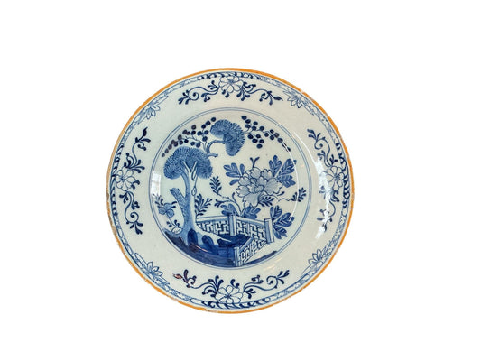 18th Century Chinoiserie Delft with ochre trim