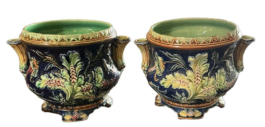 Belgian Majolica Cache Pots Circa 1900
