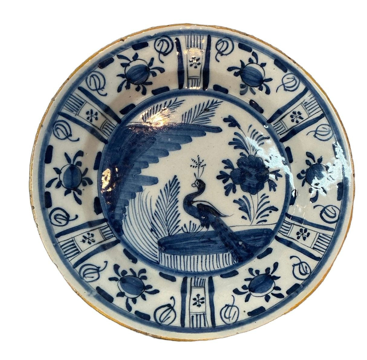 18th Century Delft Platter with Peacock