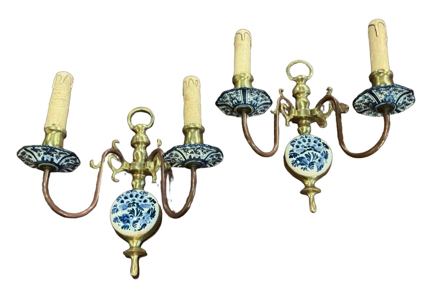 Dutch Delft Hand Painted Sconces - Pair
