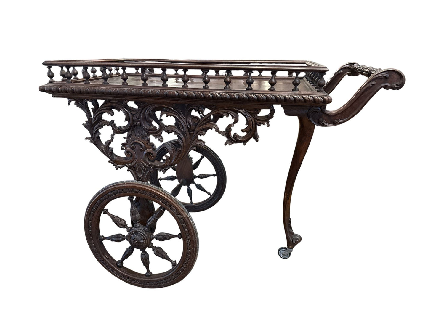 Antique Handcarved French Tea Cart, Circa 1880