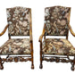French Walnut Continental Arm Chairs in Vintage Floral Fabric, Pair