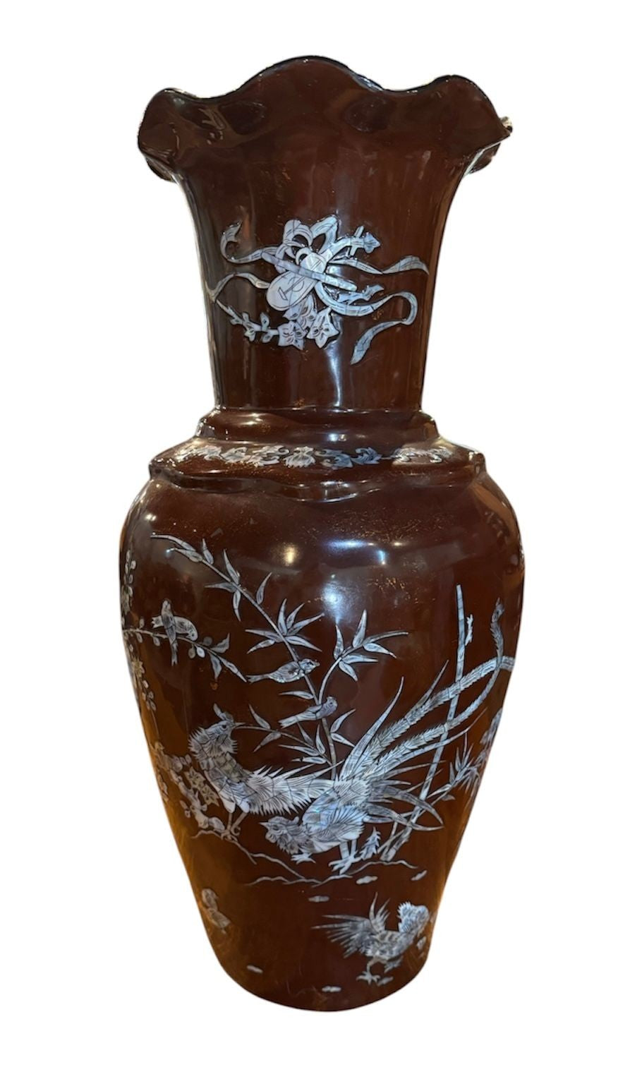 20th Century Asian Laquer and Mother of Pearl Inlay Vase