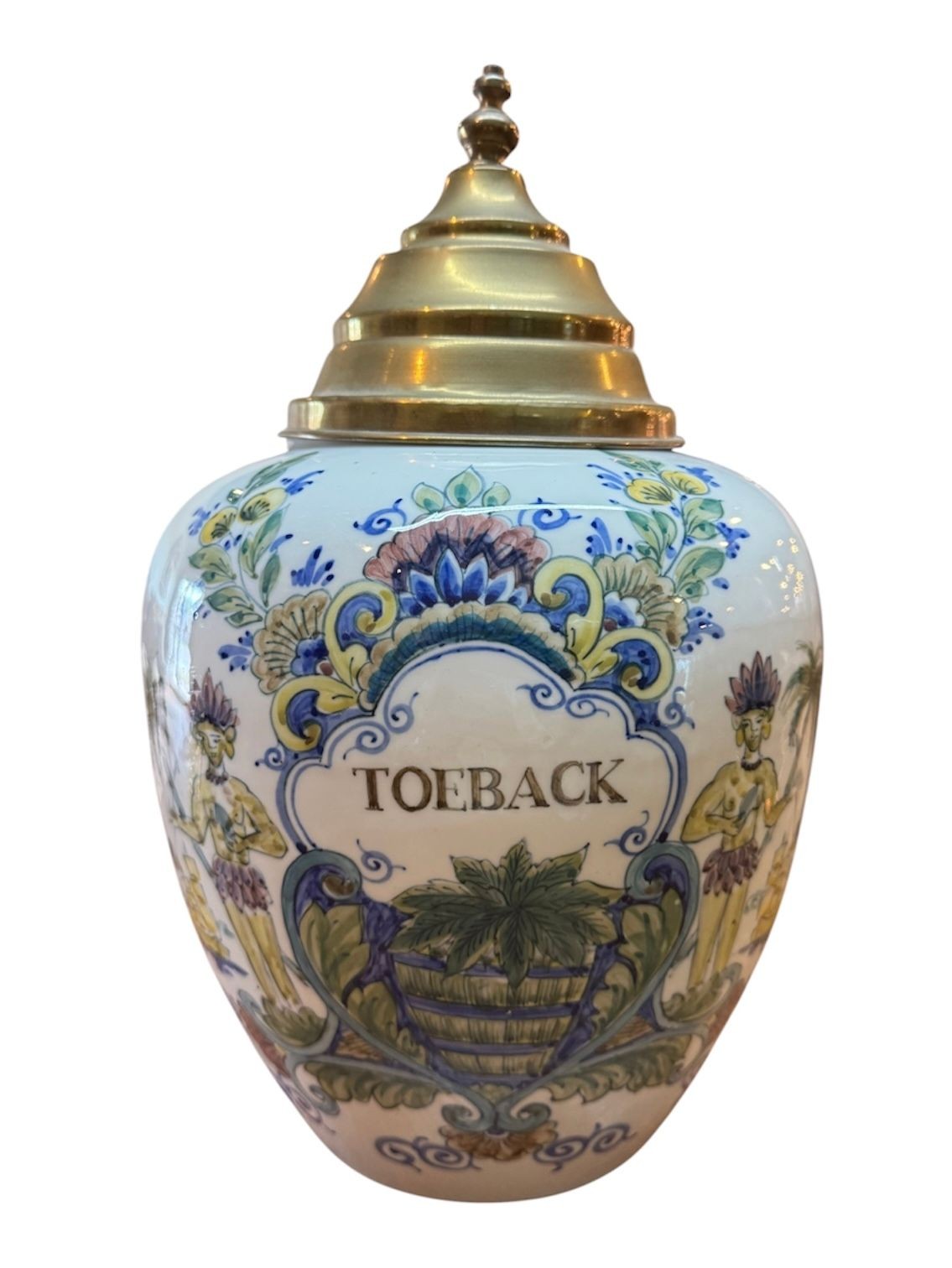Circa 1880-1900 Polychrome Delft Toeback Jar