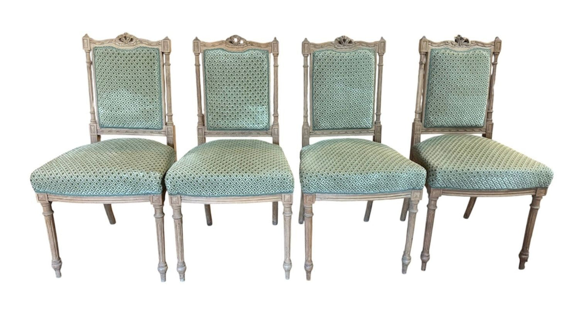 Antique Louis XV Carved Oak French Dining Chairs - Set of 4