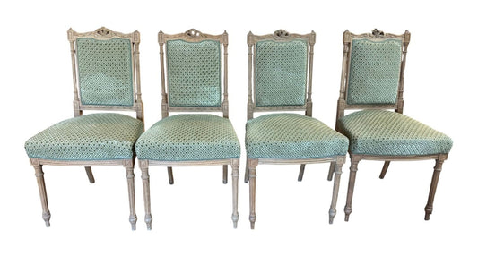 Antique Louis XV Carved Oak French Dining Chairs - Set of 4