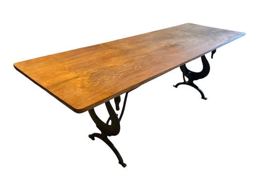 1920’2 Art Deco France Swan Table, Cast Iron Base and Walnut top