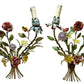 Whimsical Pair Of Mid Centry Italian Florentine Tole Style Bent Metal Electric Floral Sconces