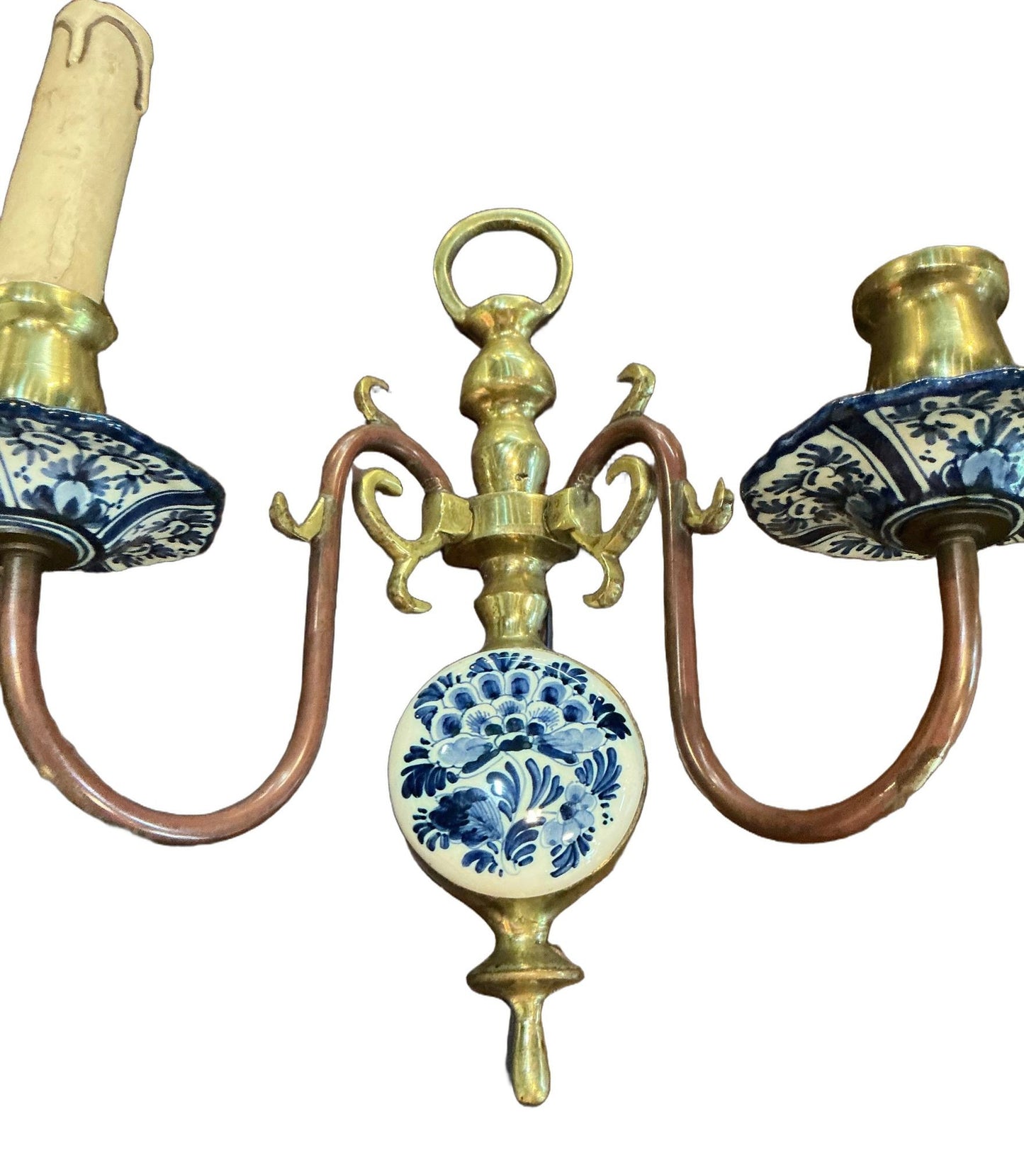 Dutch Delft Hand Painted Sconces - Pair