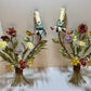 Whimsical Pair Of Mid Centry Italian Florentine Tole Style Bent Metal Electric Floral Sconces