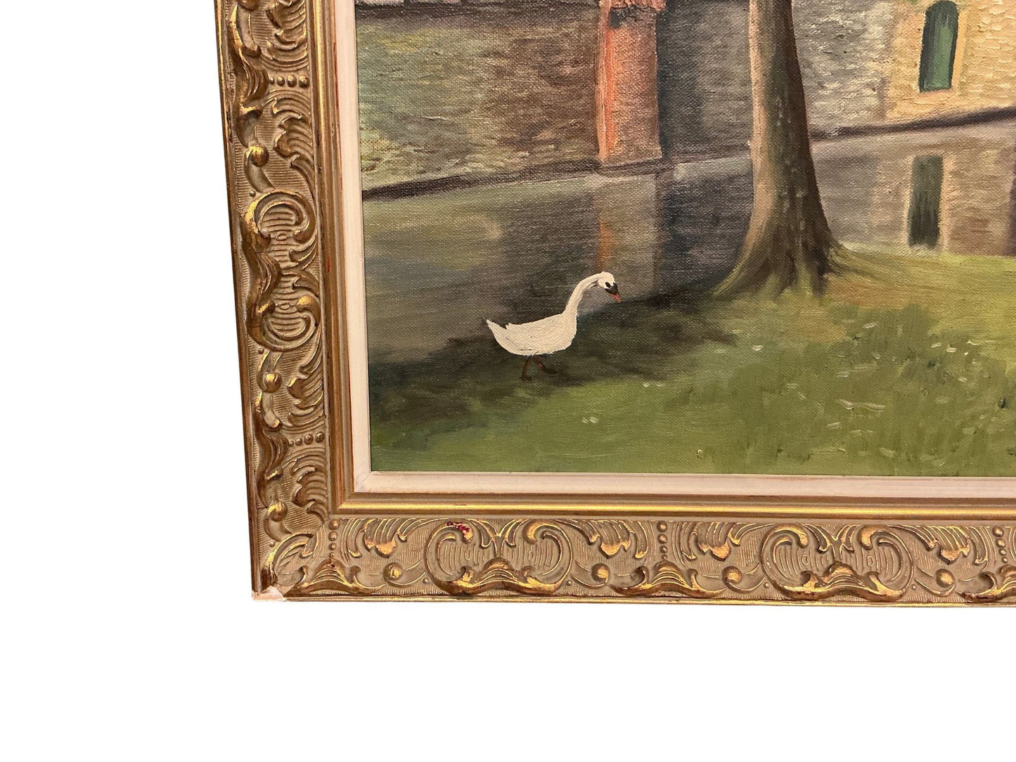 Bruges Swan 1920-1930s Oil Painting