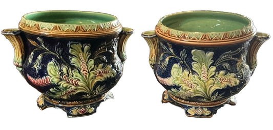 Belgian Majolica Cache Pots Circa 1900