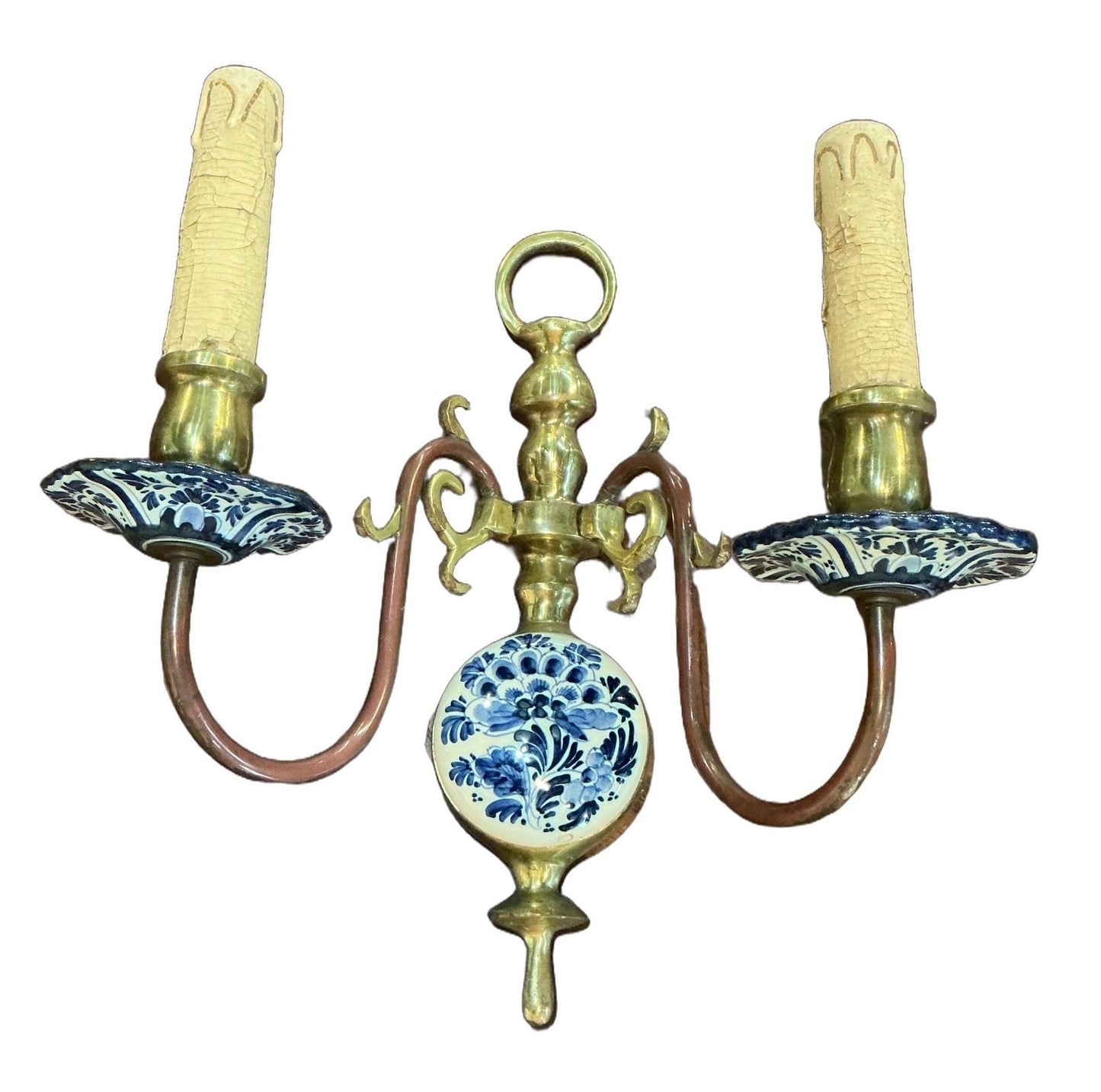 Dutch Delft Hand Painted Sconces - Pair