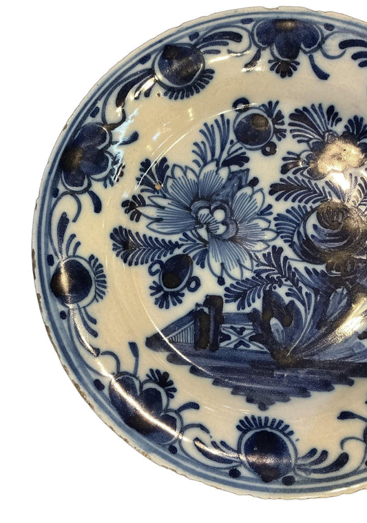 Dutch Delftware “Garden Gate” Scene Plate, Circa 1800