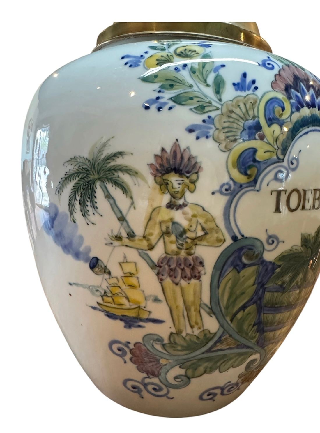 Circa 1880-1900 Polychrome Delft Toeback Jar