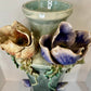 Large Antique Art Deco Faience Majolica Vase Decorated With Sculpted Delicate Flowers