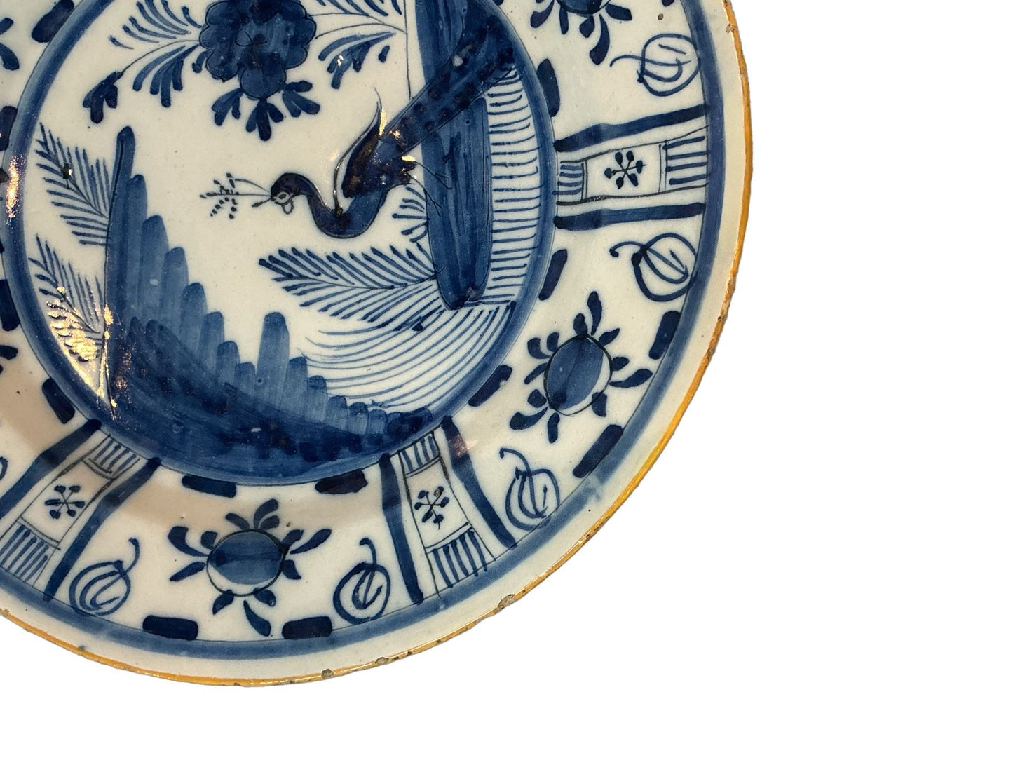 18th Century Delft Platter with Peacock