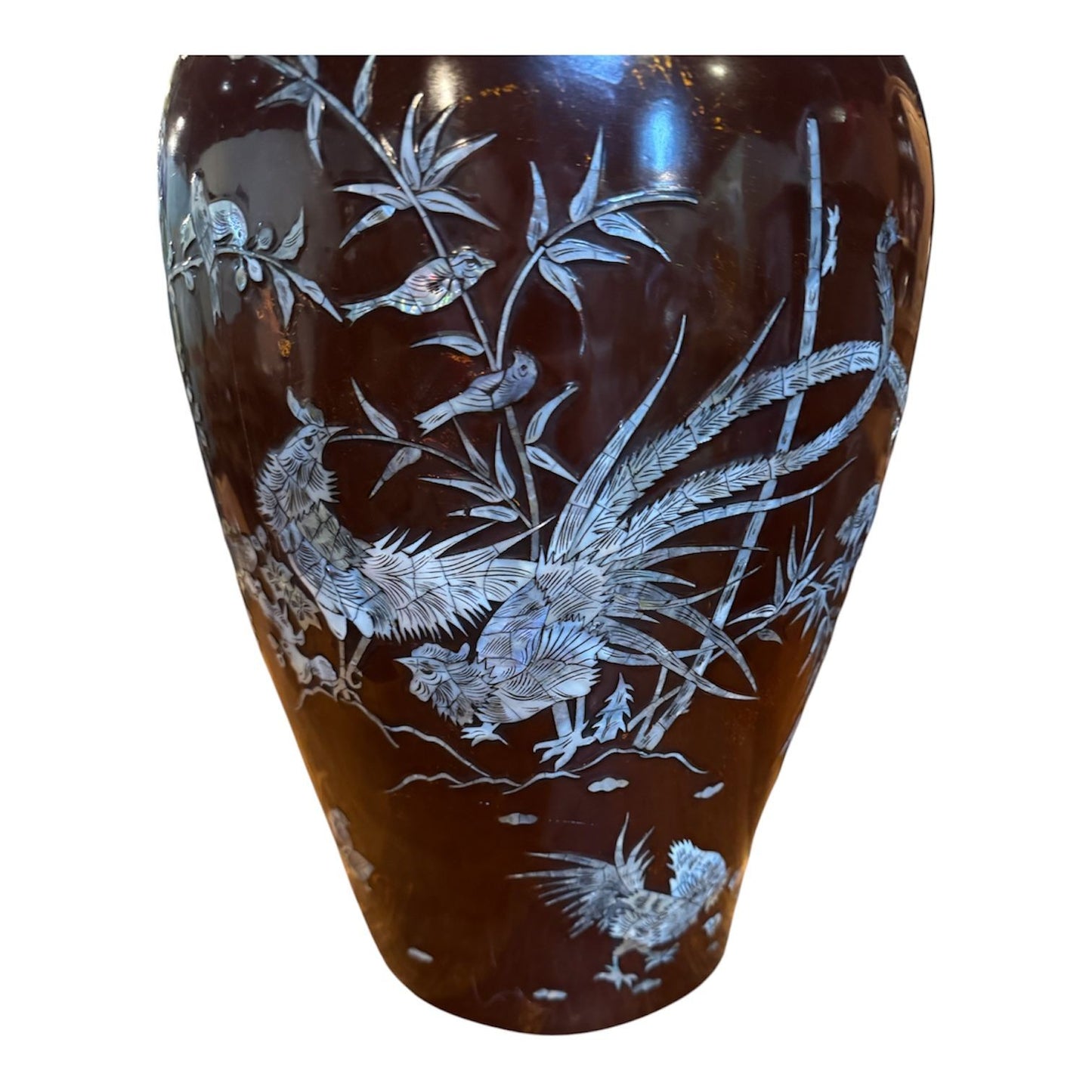 20th Century Asian Laquer and Mother of Pearl Inlay Vase