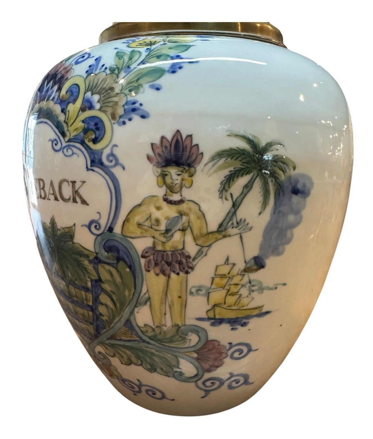 Circa 1880-1900 Polychrome Delft Toeback Jar