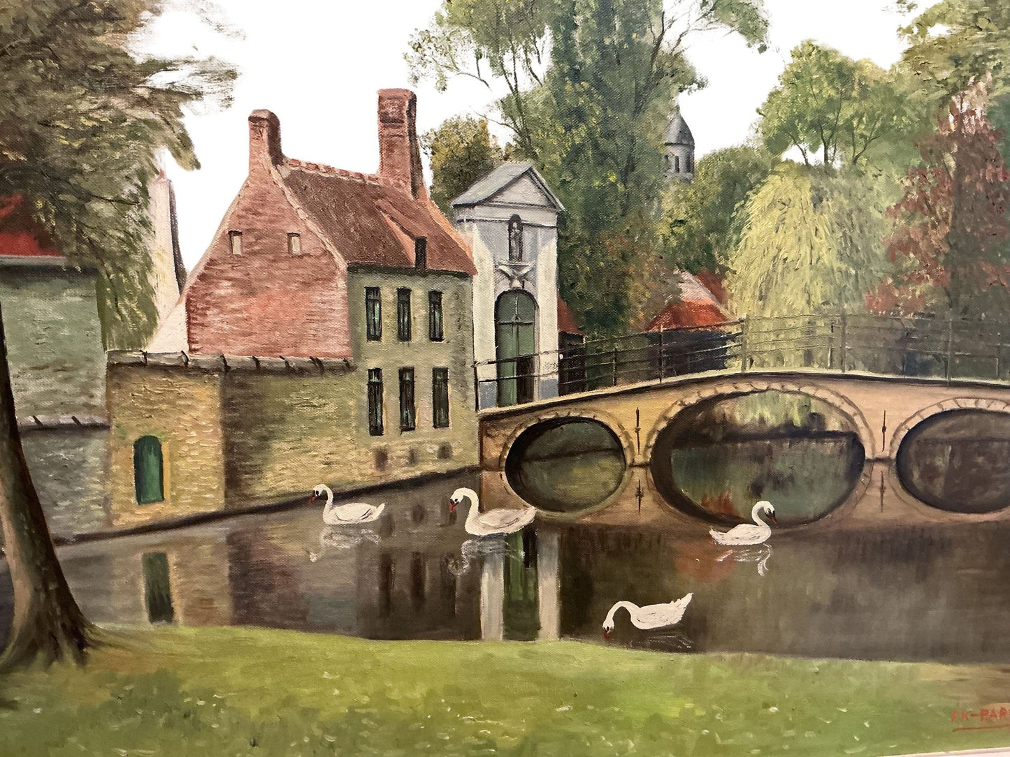 Bruges Swan 1920-1930s Oil Painting