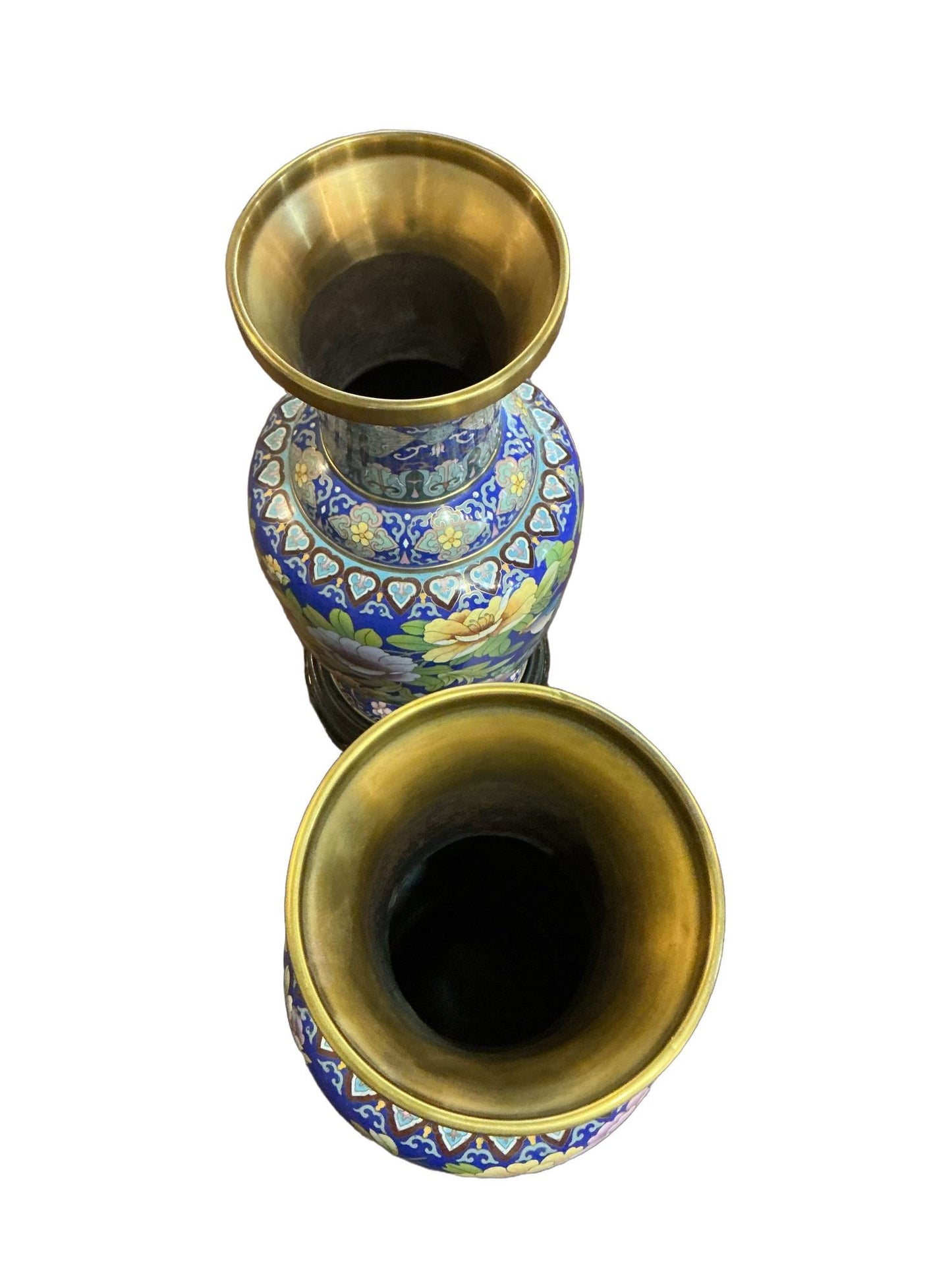 Exceptional Pair of Chinese Cloisonné Vases with Carved Stands