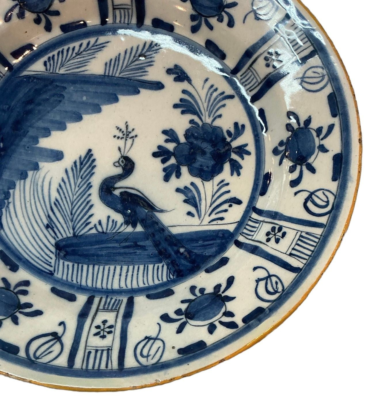 18th Century Delft Platter with Peacock