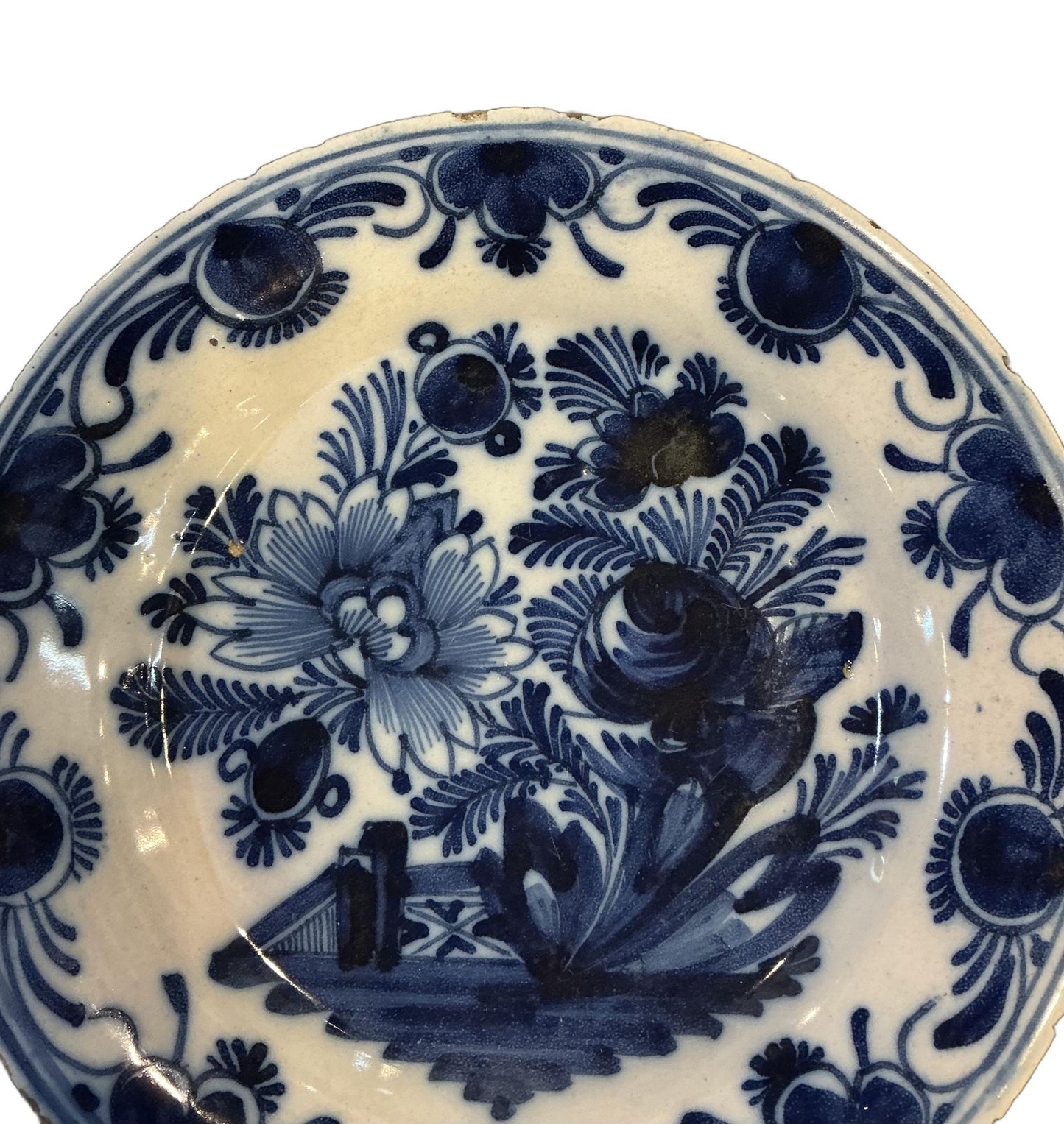 Dutch Delftware “Garden Gate” Scene Plate, Circa 1800