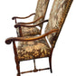French Walnut Continental Arm Chairs in Vintage Floral Fabric, Pair