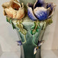 Large Antique Art Deco Faience Majolica Vase Decorated With Sculpted Delicate Flowers