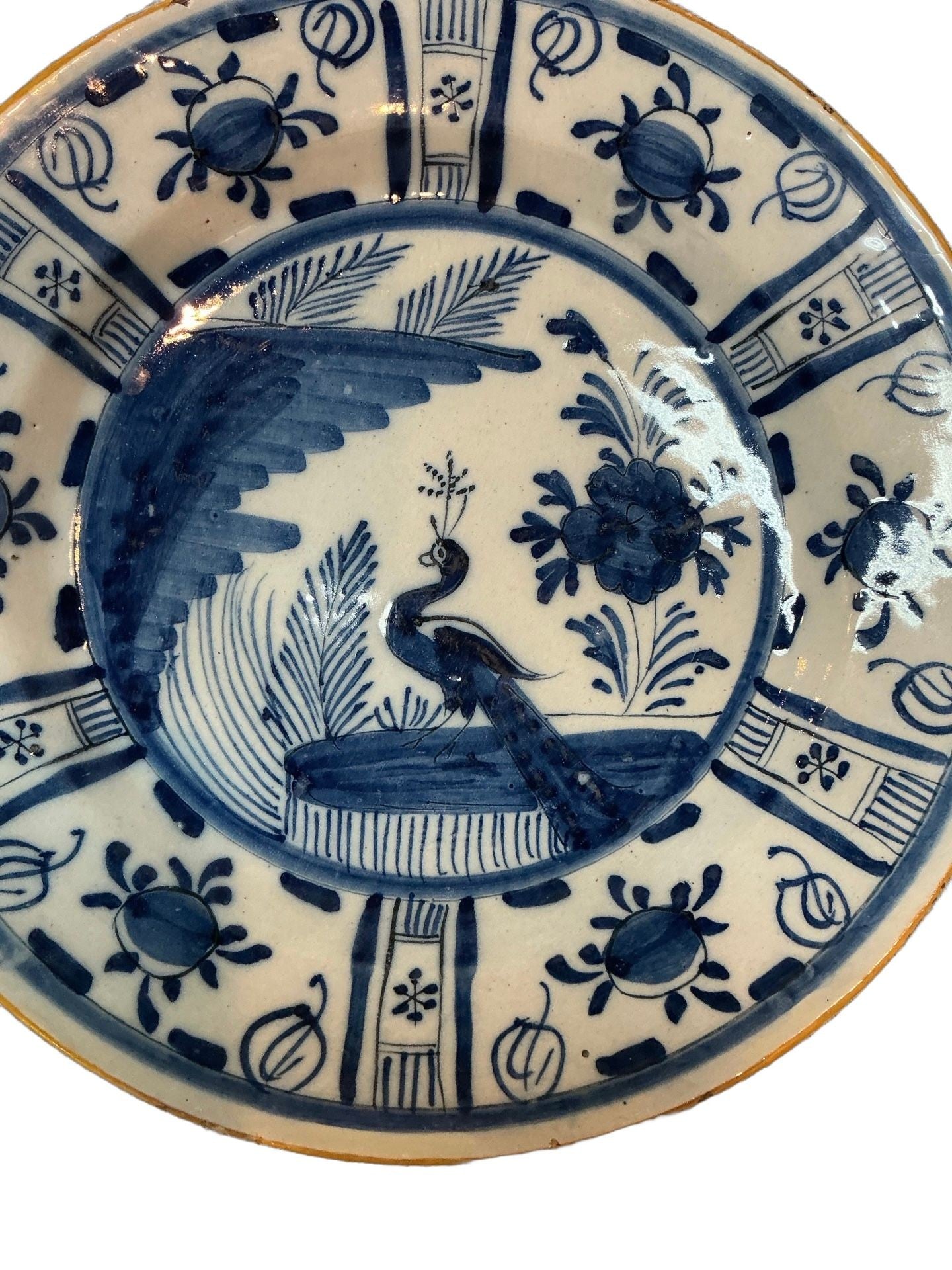 18th Century Delft Platter with Peacock
