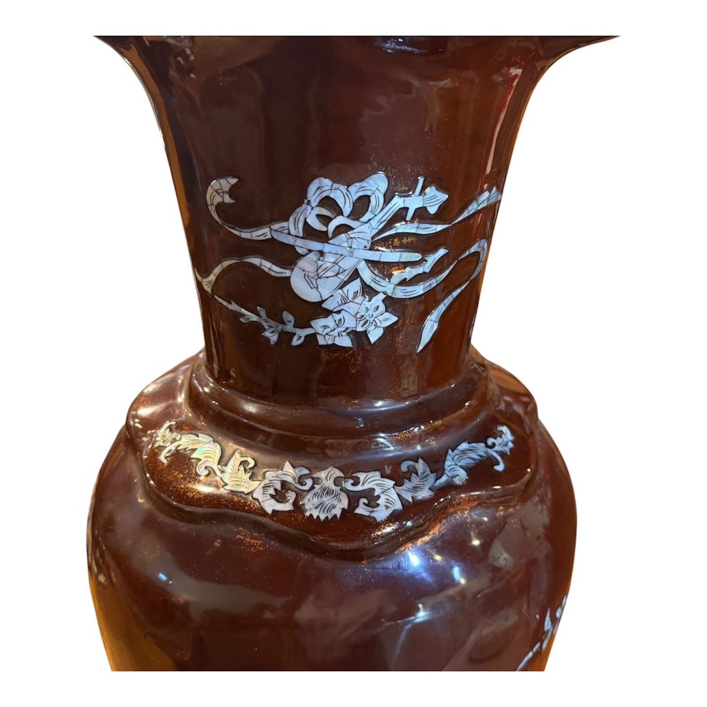 20th Century Asian Laquer and Mother of Pearl Inlay Vase