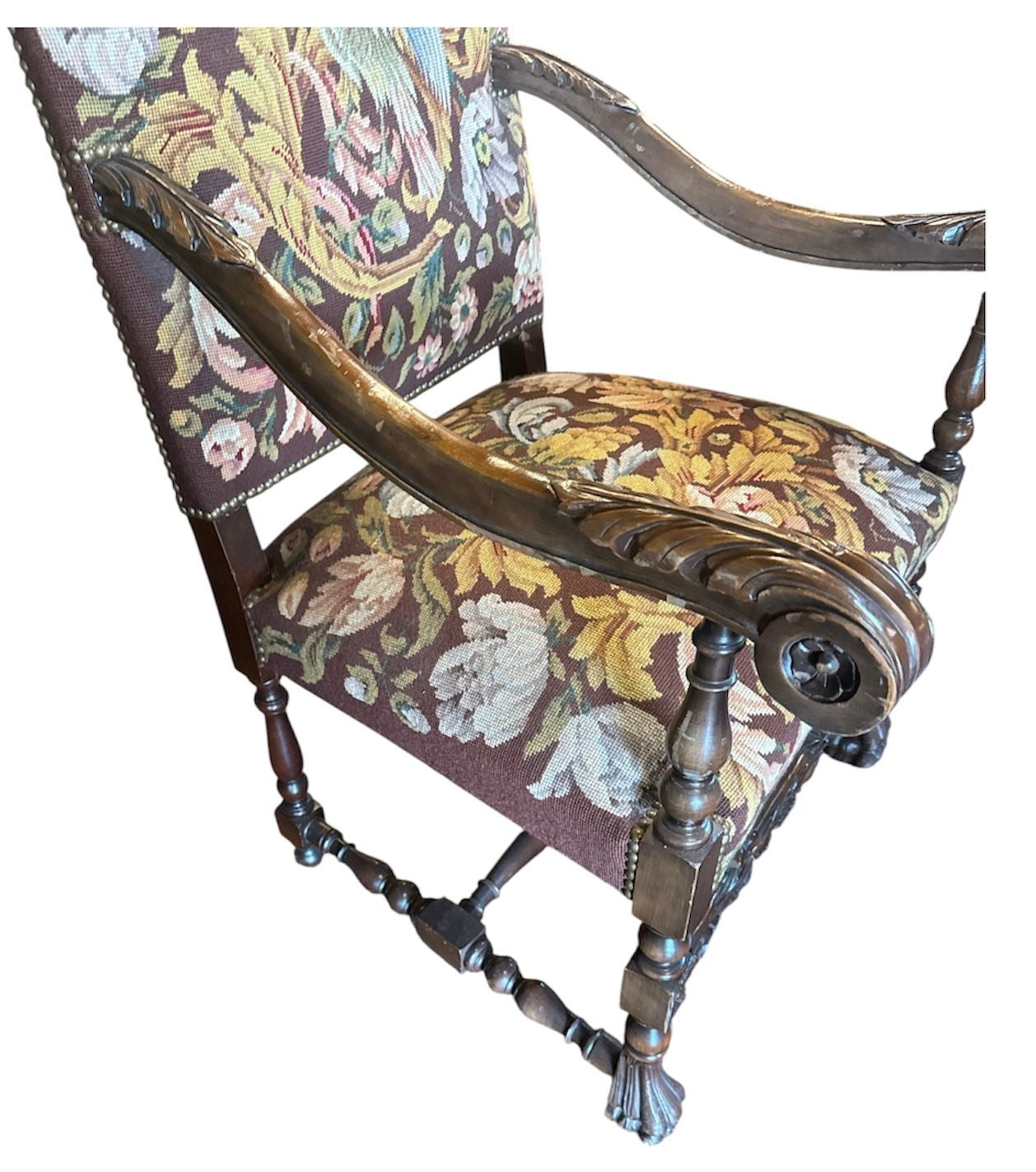 Circa 1880 Continental Arm Chair with Tapestry