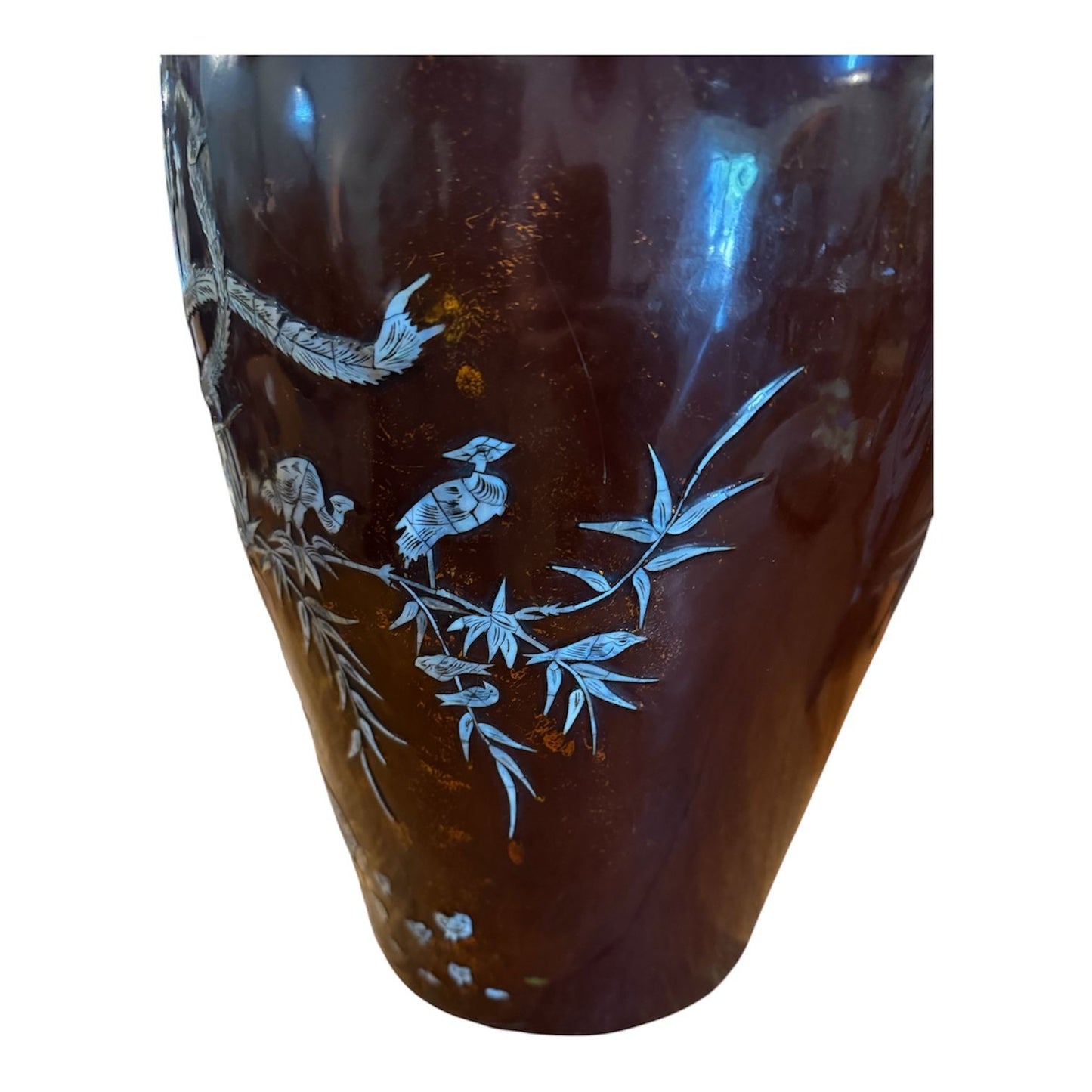 20th Century Asian Laquer and Mother of Pearl Inlay Vase