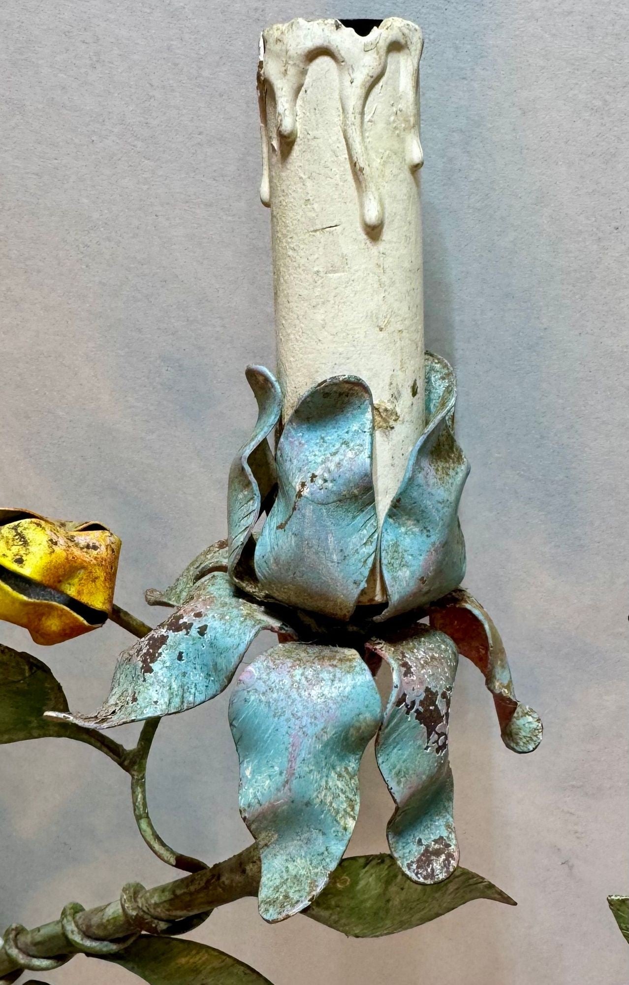 Whimsical Pair Of Mid Centry Italian Florentine Tole Style Bent Metal Electric Floral Sconces