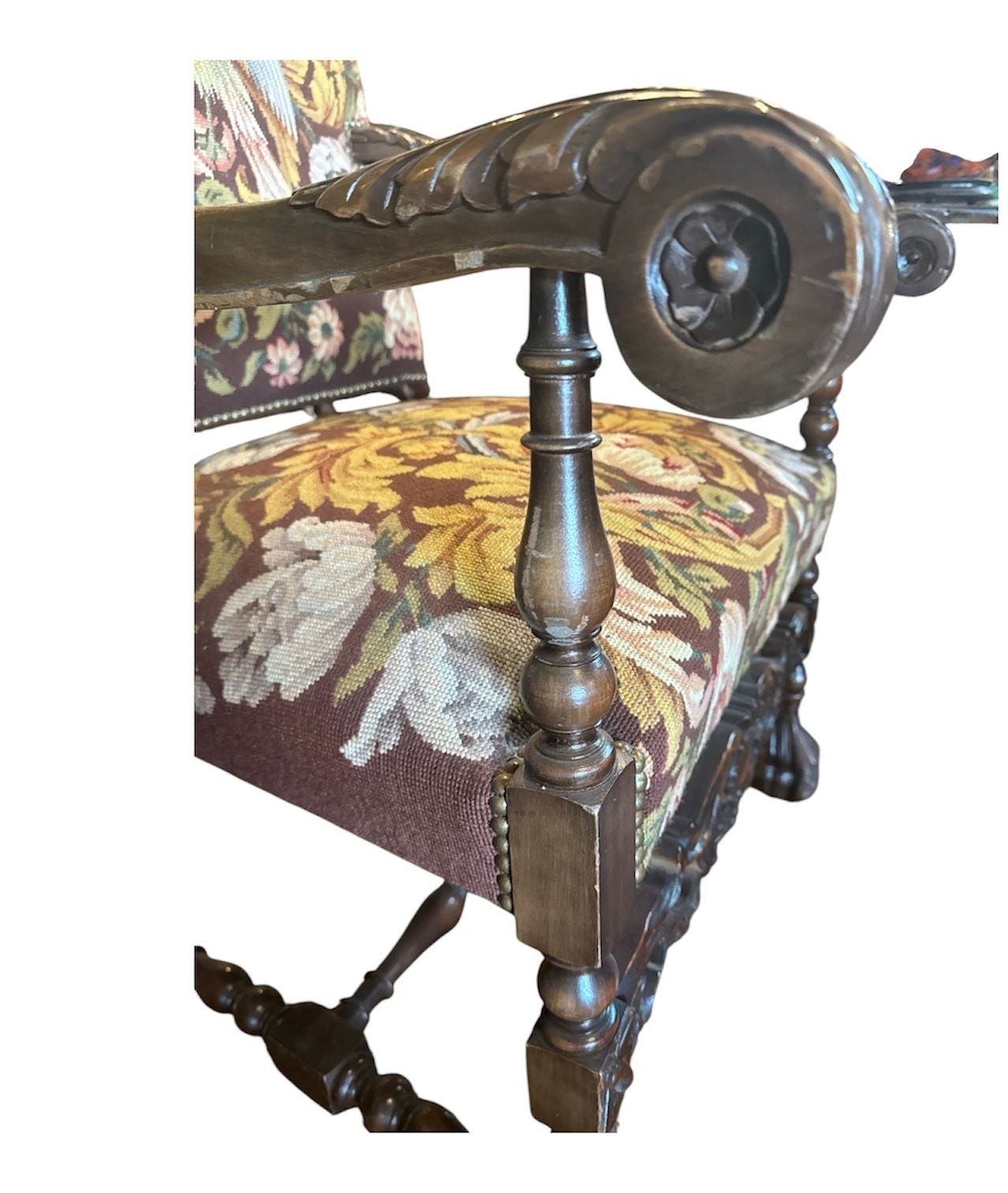 Circa 1880 Continental Arm Chair with Tapestry