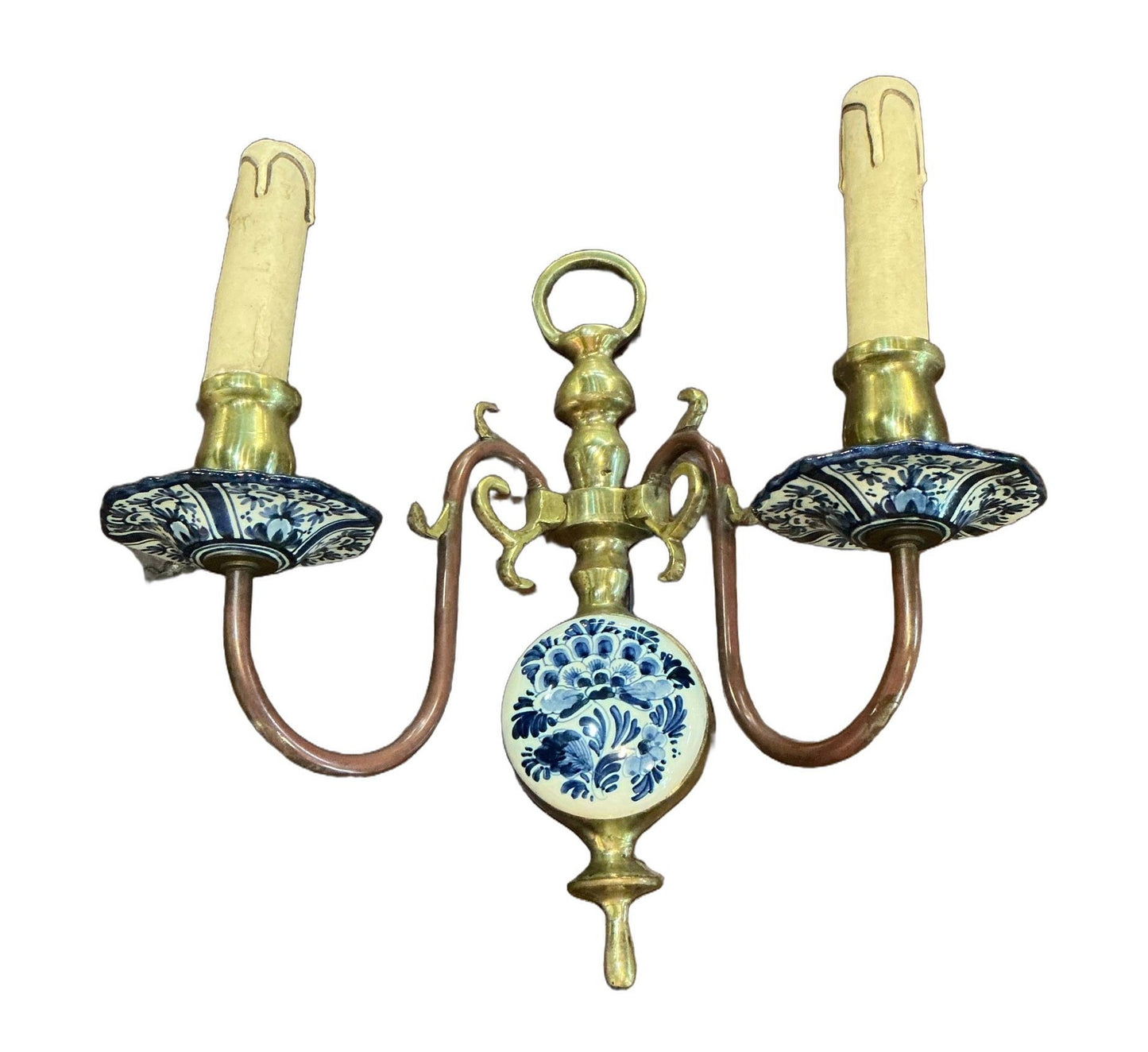 Dutch Delft Hand Painted Sconces - Pair