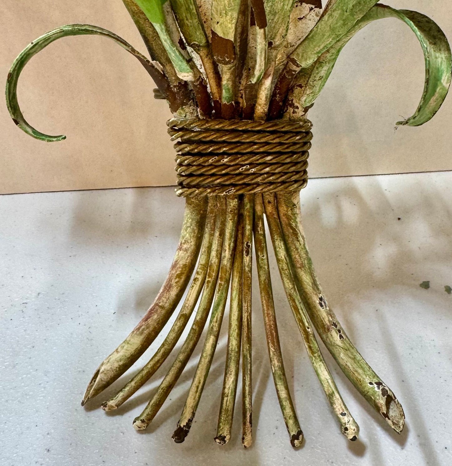 Whimsical Pair Of Mid Centry Italian Florentine Tole Style Bent Metal Electric Floral Sconces