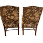 French Walnut Continental Arm Chairs in Vintage Floral Fabric, Pair
