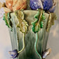 Large Antique Art Deco Faience Majolica Vase Decorated With Sculpted Delicate Flowers