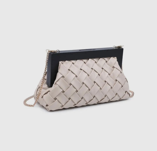 Jamie Woven Wood Frame Clutch